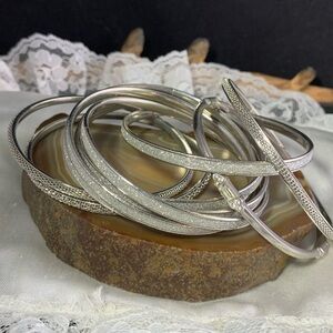 Lot of 10 Silver Tone Bangle Bracelets